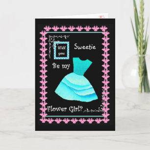 Will You Be My Flower Girl?  AQUA Dress and Swans Invitation