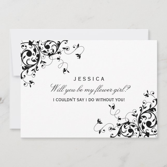 Will You Be My Flower Girl? Black & White Swirls Invitation (Front)