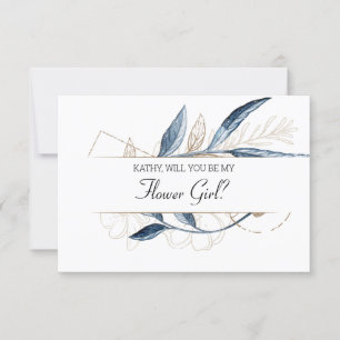 Will You Be My Flower Girl Blue Gold Modern
