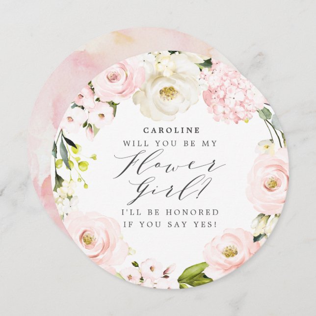 Will you Be my Flower Girl? Blush Floral Invitation (Front/Back)