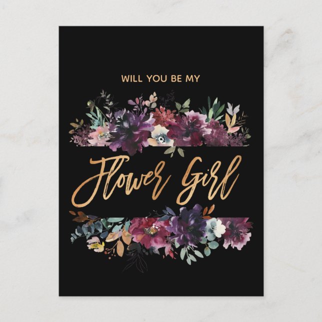 Will You Be My Flower Girl Burgundy Marsala Invitation Postcard (Front)