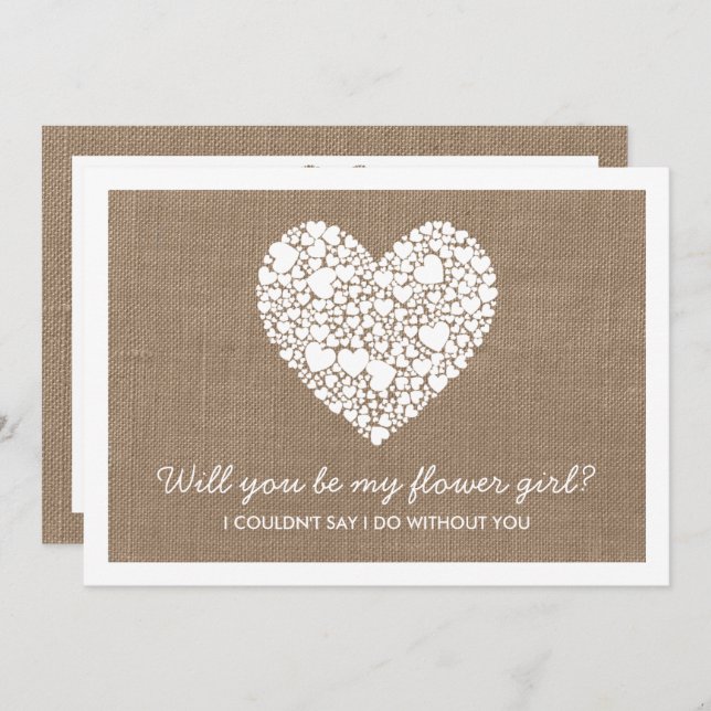 Will You Be My Flower Girl? Burlap Heart Card (Front/Back)