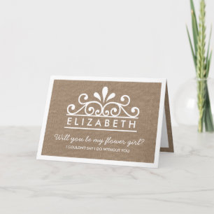 Will You Be My Flower Girl? Burlap Tiara Card