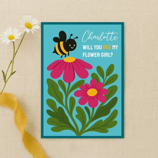 Will You Be My Flower Girl Cute Bumblebee Floral  Card (Creator Uploaded)