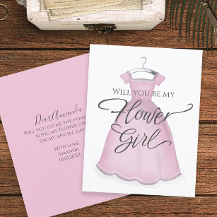 Will you be my Flower Girl Cute Vintage Pink Dress Card