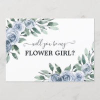 Will You Be My Flower Girl Dusty Blue Floral Card