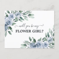 Will You Be My Flower Girl Dusty Blue Rose Floral