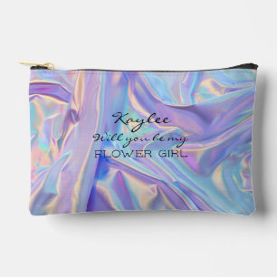 Will You Be My Flower Girl Faux Hologram  Accessory Pouch