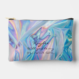 Will You Be My Flower Girl Faux Hologram  Accessory Pouch