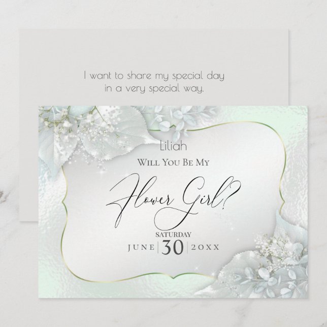 Will You Be My Flower Girl Honeydew Shimmer Invitation (Front/Back)