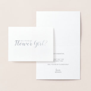 Will You Be My Flower Girl? Modern Script Silver Foil Card