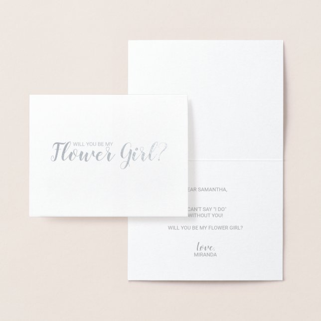 Will You Be My Flower Girl? Modern Script Silver Foil Card (Display)