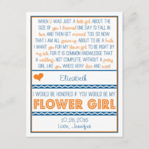 Will you be my Flower Girl? Navy Blue/Orange Poem Invitation