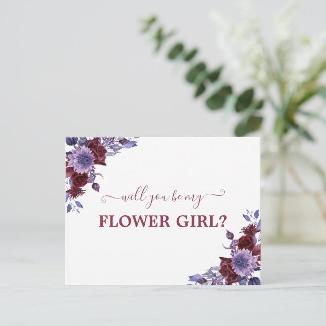 Will You Be My Flower Girl Purple Floral  Postcard (Standing Front)
