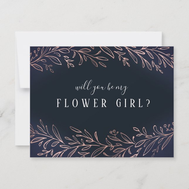 Will you be my flower girl rose gold botanical invitation (Front)