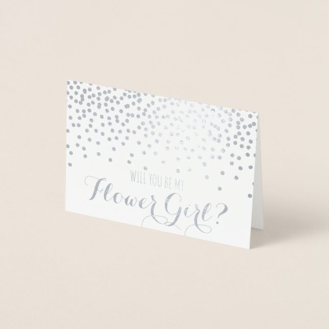 Will You Be My Flower Girl Silver Foil Wedding Foil Card (Front)