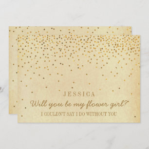 Will You Be My Flower Girl Vintage Gold Confetti Invitation