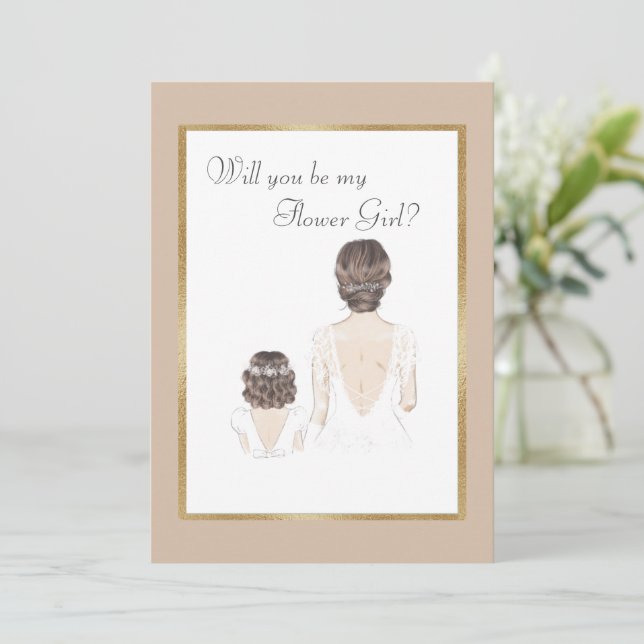 Will You Be My Flower Girl Wedding Gold Invitation (Standing Front)