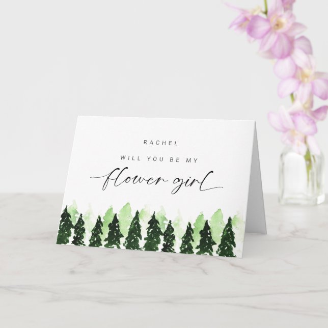 Will you be my Flower Girl Winter Pine Tree Card (Orchid)