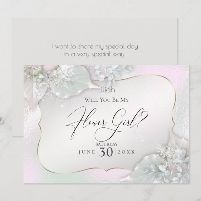 Will You Be My Flower Girl Wispy Pink Shimmer Invitation (Front/Back)