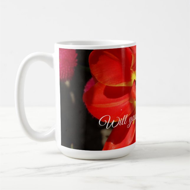 Will you be my flowergirl, Red Tulip Blossom Coffee Mug (Left)