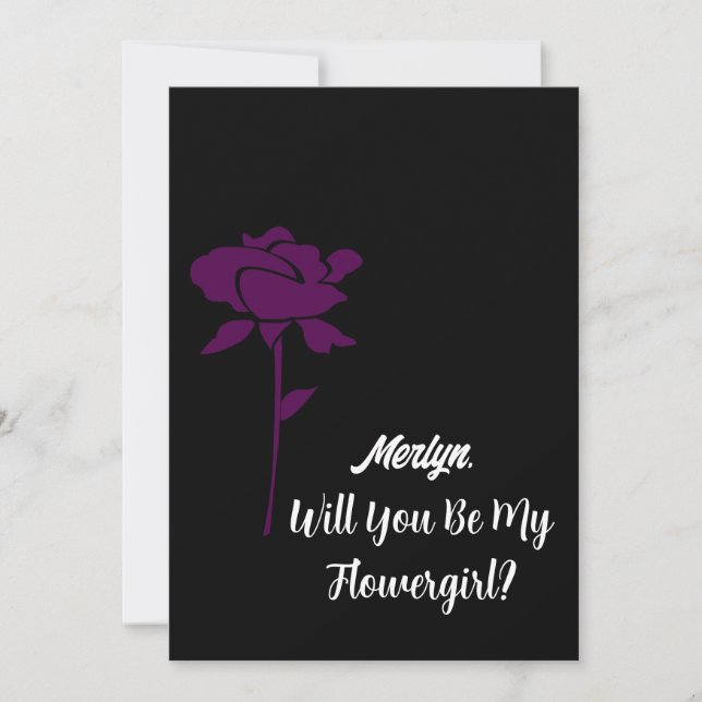 Will You Be My Flowergirl Wedding Purple Rose Invitation (Front)