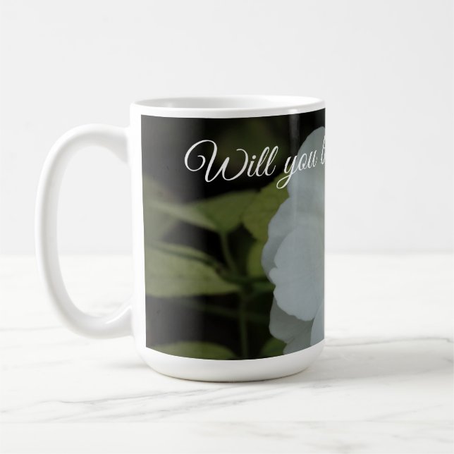 Will you be my flowergirl, White Flower Photo Coffee Mug (Left)