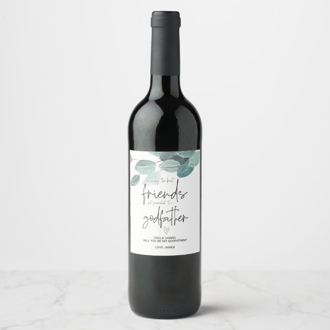 Will You Be My Godfather Asking Baby Announcement  Wine Label (Front)
