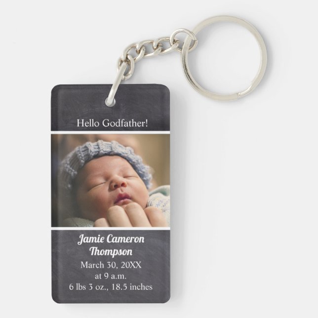 Will you be my Godfather birth announcement photo Key Ring (Back)