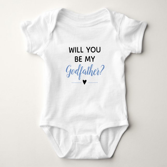 Will You Be My Godfather Cute Boy Blue Baptism Baby Bodysuit (Front)