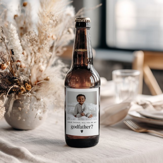 Will You Be My Godfather Photo Proposal Beer Bottle Label (Zazzle Will You Be My Godfather Photo Proposal Beer Bottle Label (Front))