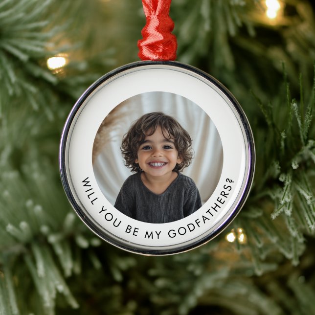 Will You Be My Godfathers Photo Proposal Metal Ornament (Tree)