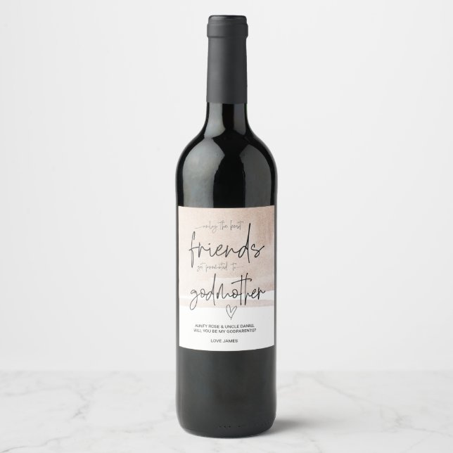 Will You Be My Godmother Asking Baby Announcement  Wine Label (Front)