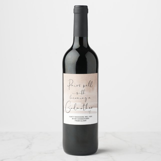 Will You Be My Godmother New Baby Announcement Win Wine Label (Front)