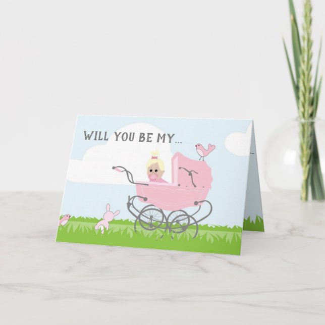 Will You Be My Godmother Pink Baby Carriage Card (Front)