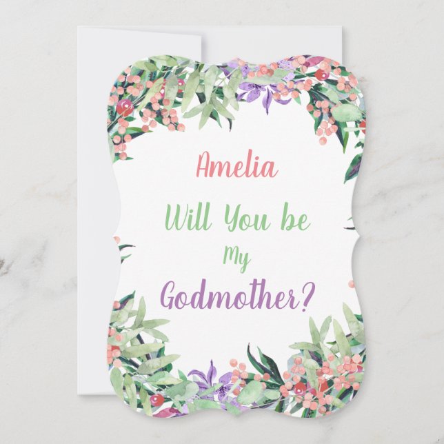 Will You Be My Godmother Proposal Floral Announcement (Front)