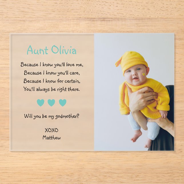 Will You Be My Godmother Proposal Photo Baptism Acrylic Invitations (Front)
