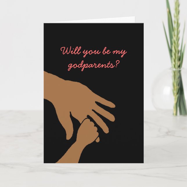 will you be my godparents in pink card ethnic (Front)