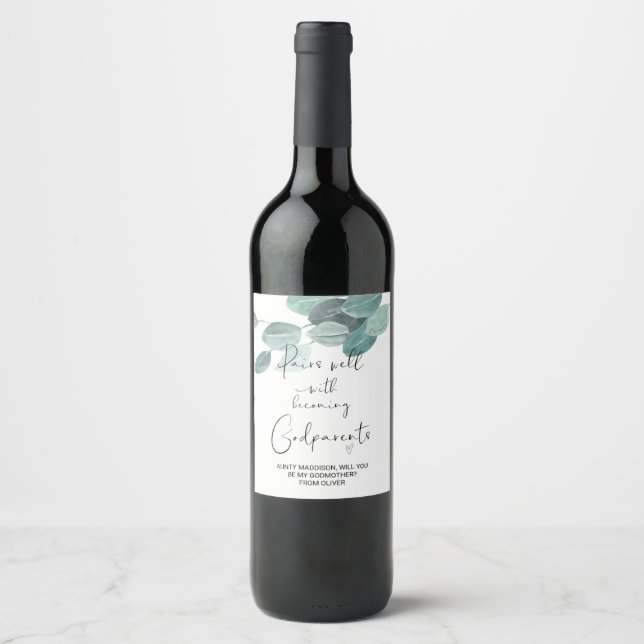Will You Be My Godparents New Baby Announcement Wi Wine Label (Front)