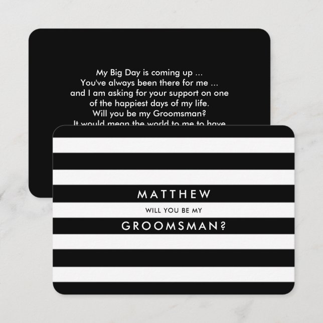 Will you be my Groomsman? Black White Stripes Invitation (Front/Back)