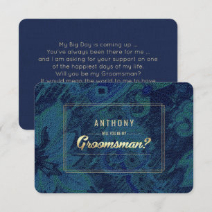 Will you be my Groomsman? Blue Green Abstract Invitation