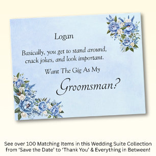 Will You Be My Groomsman?  Blue Peony Card