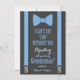 Will You Be My Groomsman - Blue Tie Braces Invitation