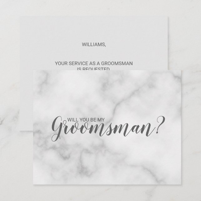 Will You Be My Groomsman? Elegant Marble Script Invitation (Front/Back)
