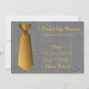 Will You Be My Groomsman Gold & White Tie Invitation