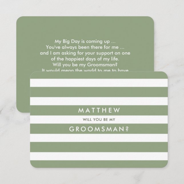 Will you be my Groomsman? Green Stripe Pattern Invitation (Front/Back)