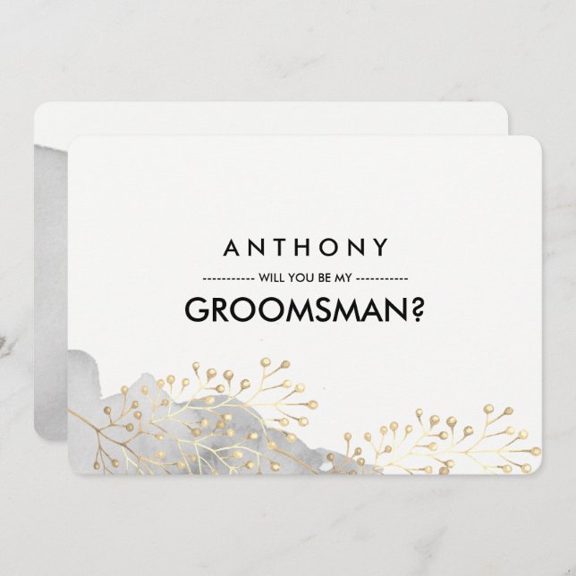 Will you be my Groomsman? Grey Watercolor Invitation (Front/Back)
