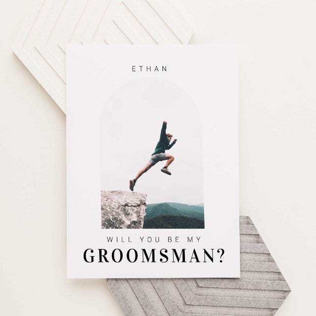 Will you be my Groomsman Minimal Photo Modern Arch Postcard (Creator Uploaded)