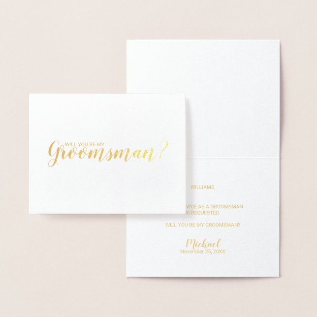 Will You Be My Groomsman? Modern Script Gold Foil Card (Display)