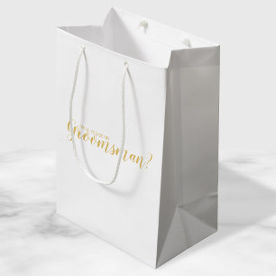 Will You Be My Groomsman? Modern Script Gold Medium Gift Bag